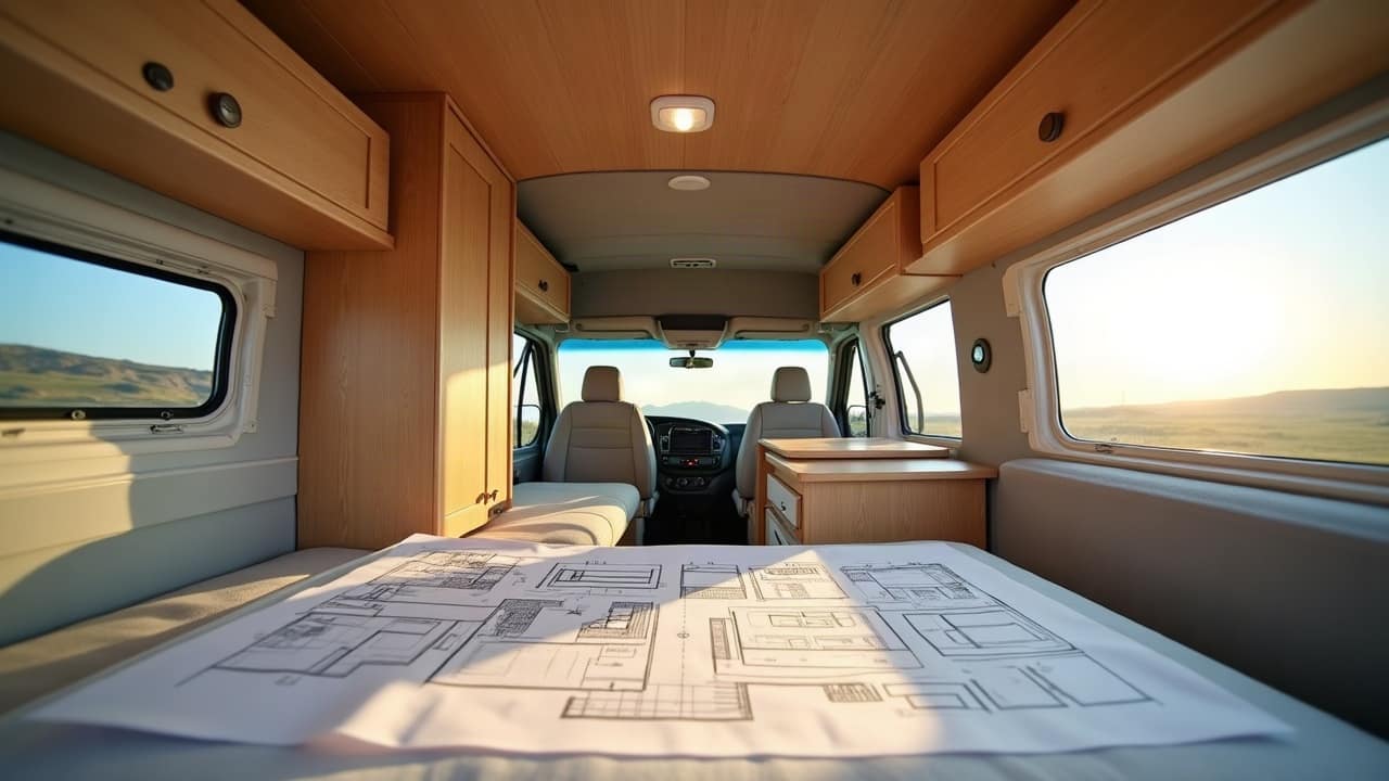 Plan d'aménagement d'un fourgon : bien placer le lit, la cuisine et les rangements